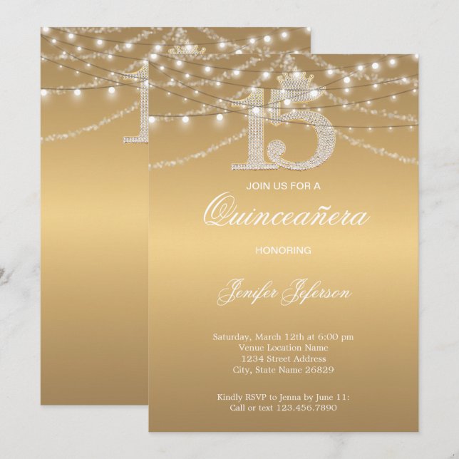 Invitación elegante de Quinceañera (Anverso / Reverso)