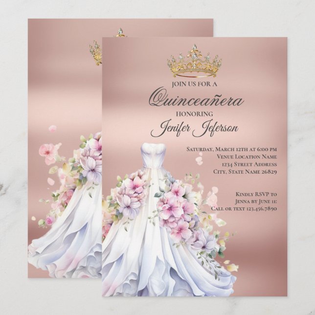 Invitación elegante de Quinceañera (Anverso / Reverso)