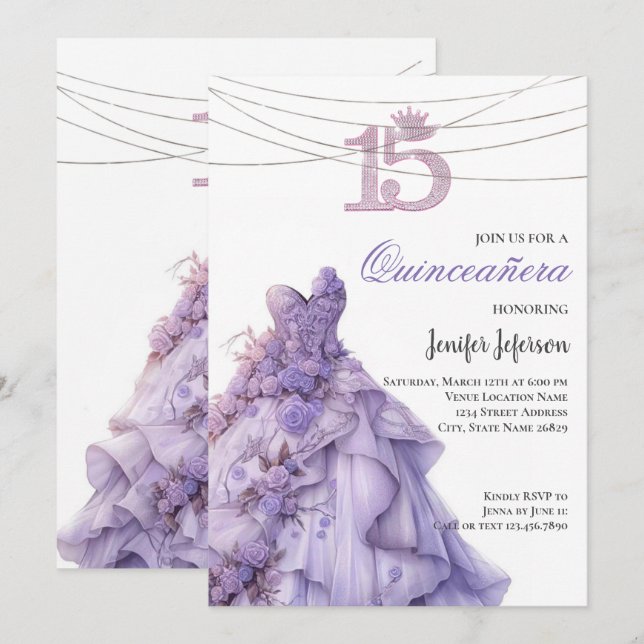 Invitación elegante de Quinceañera (Anverso / Reverso)