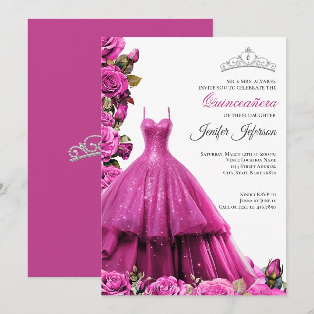 Invitación elegante de Quinceañera (Anverso / Reverso)