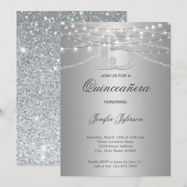 Invitación Elegante de Quinceañera (Anverso / Reverso)