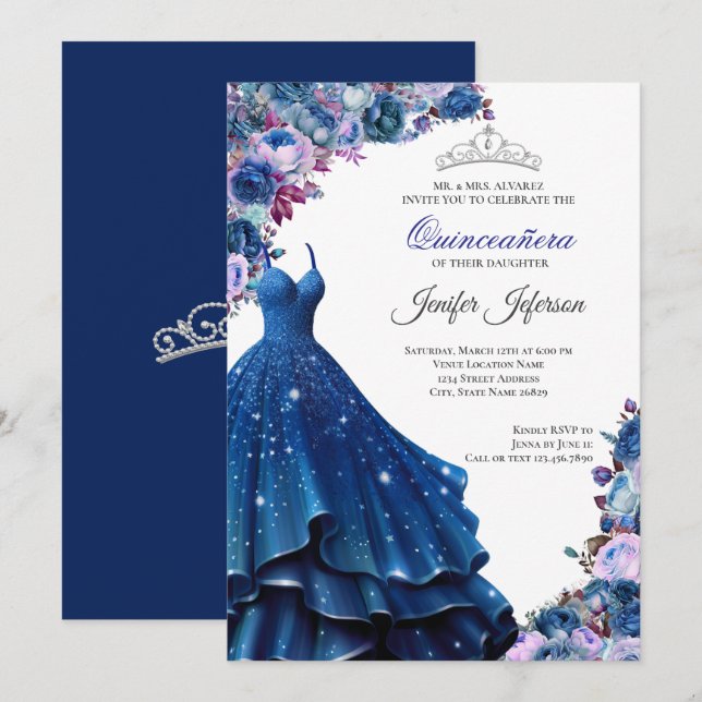 Invitación elegante de Quinceañera (Anverso / Reverso)