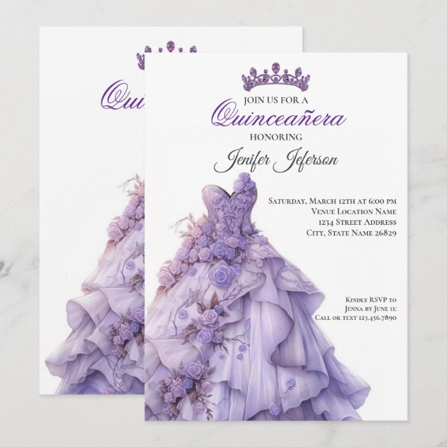 Invitación elegante de Quinceañera (Anverso / Reverso)