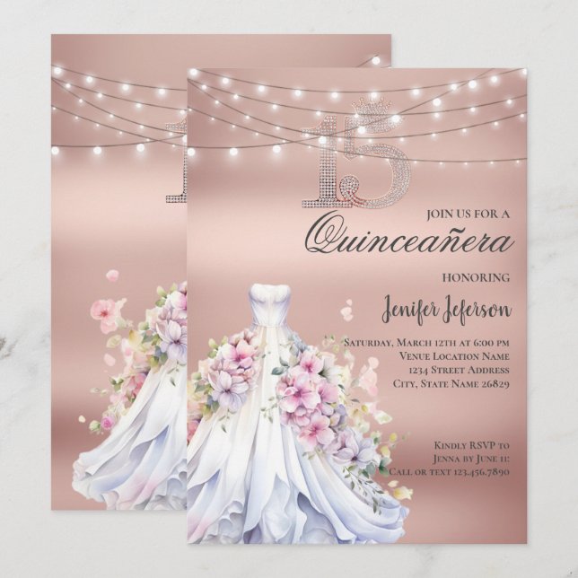 Invitación elegante de Quinceañera (Anverso / Reverso)