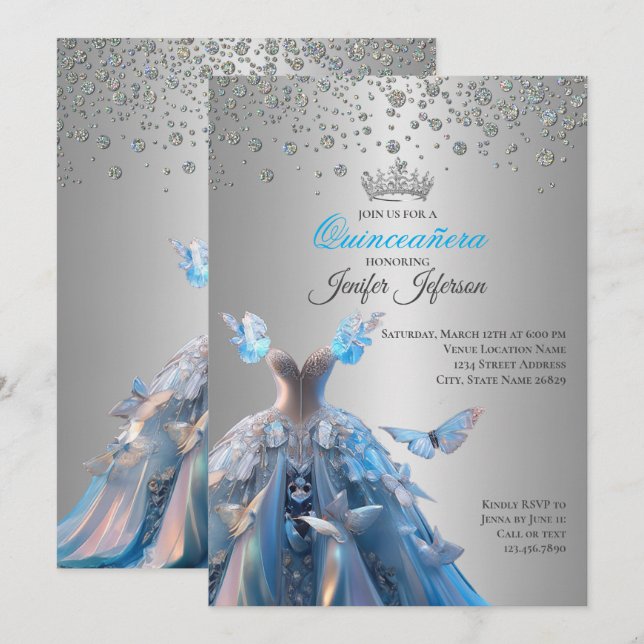 Invitación elegante de Quinceañera (Anverso / Reverso)