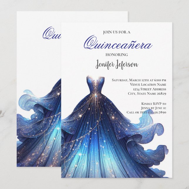 Invitación elegante de Quinceañera (Anverso / Reverso)