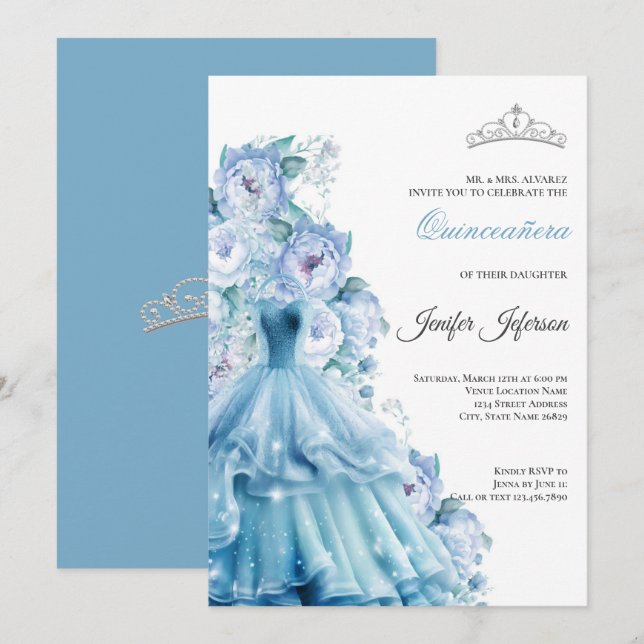 Invitación elegante de Quinceañera (Anverso / Reverso)