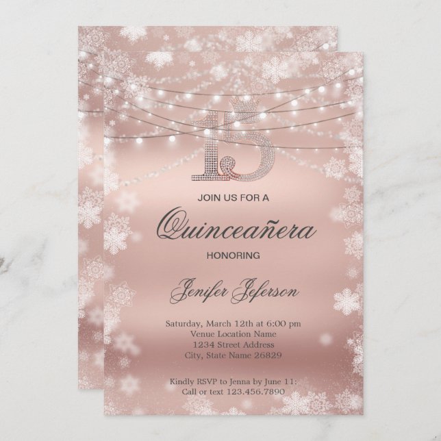 Invitación elegante de Quinceañera (Anverso / Reverso)