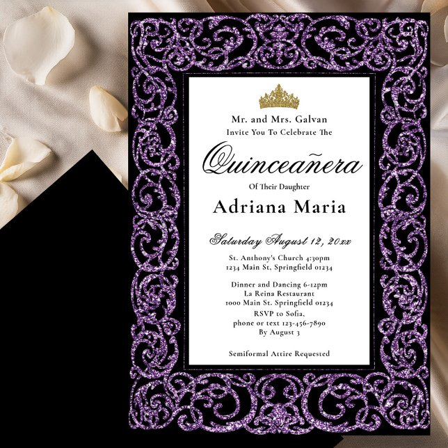 Invitación Elegante de Quinceañera con Adornos Mor (Subido por el creador)