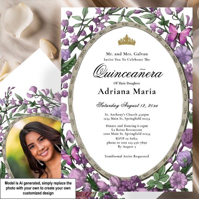 Invitación Elegante de Quinceañera con Flores Rosa (Subido por el creador)