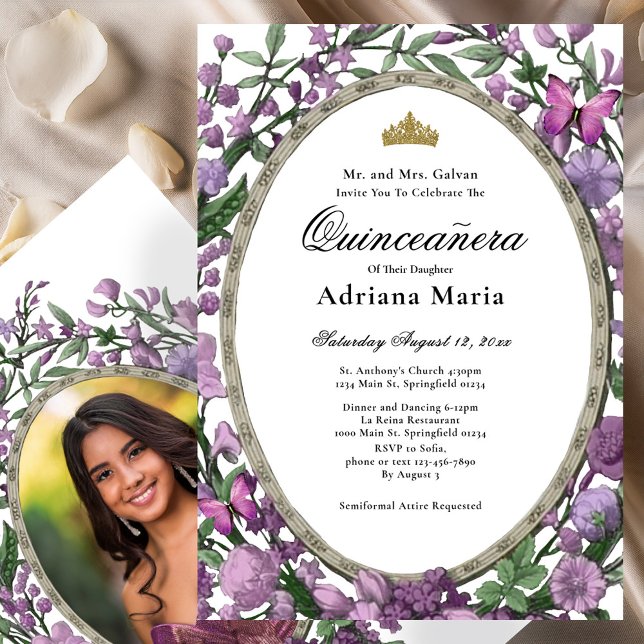 Invitación Elegante de Quinceañera con Flores Rosa (Subido por el creador)
