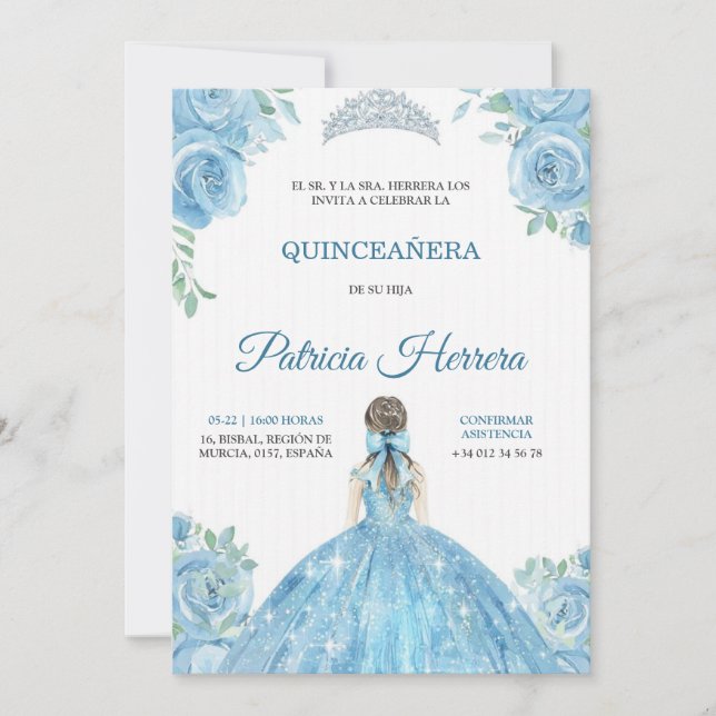 Invitación elegante de quinceañera con tema floral (Anverso)