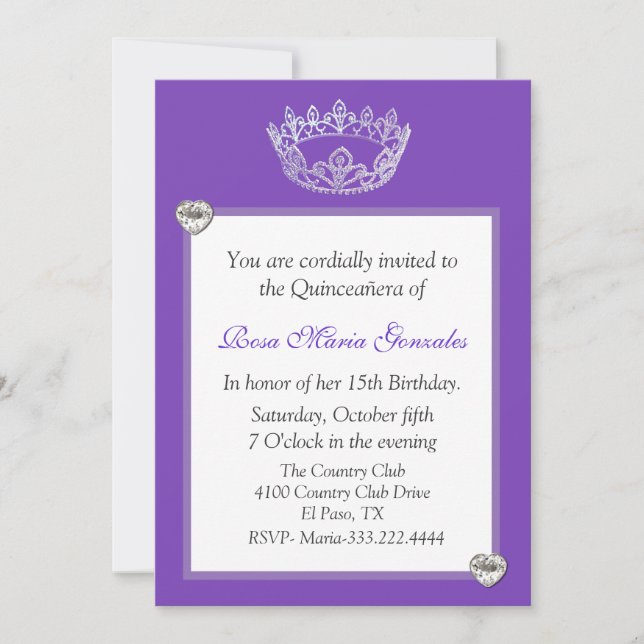 Invitación elegante de Quinceañera de la corona (Anverso)