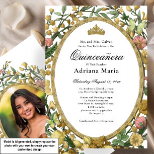 Invitación Elegante de Quinceañera Floral Amarillo