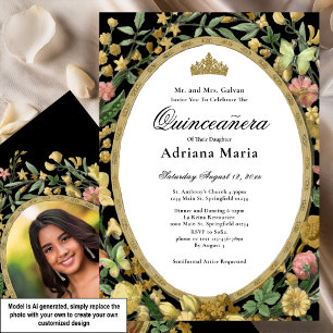 Invitación Elegante de Quinceañera Floral Amarillo