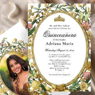 Invitación Elegante de Quinceañera Floral Amarillo