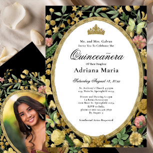 Invitación Elegante de Quinceañera Floral Amarillo