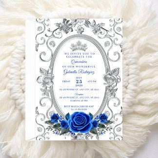 Invitación Elegante de Quinceañera Floral Azul Z3