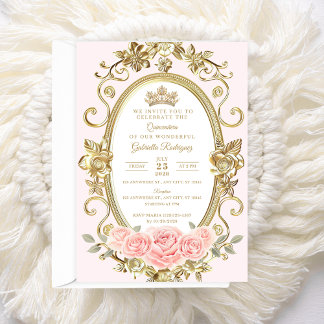 Invitación Elegante de Quinceañera Floral Rosa