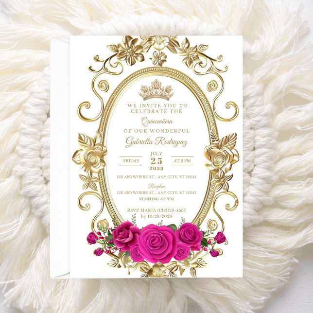Invitación Elegante de Quinceañera Floral Rosa Dor (Subido por el creador)