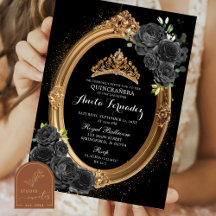 Invitación elegante de quinceañera negra y dorada