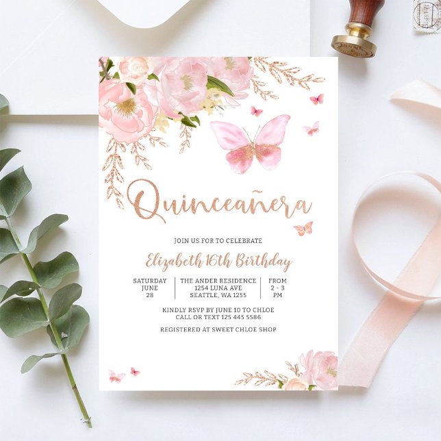 Invitación elegante de Quinceañera rosa (Subido por el creador)