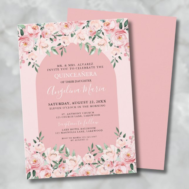 Invitación Elegante de Quinceañera Rosa (Elegant Pink Quinceanera Invitation)