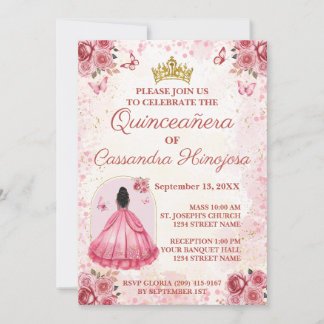 Invitación Elegante de Quinceañera Rosa Claro 15 A