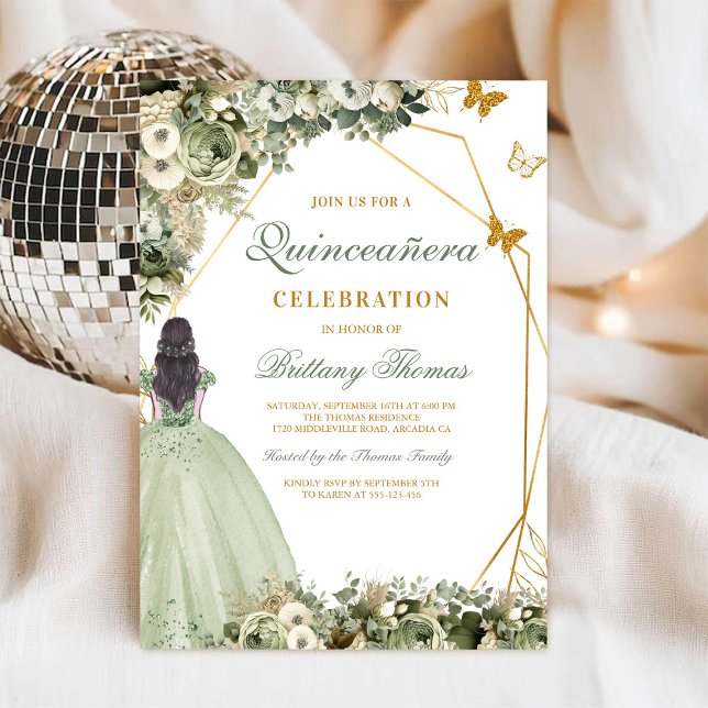 Invitación elegante de Quinceañera verde (Subido por el creador)