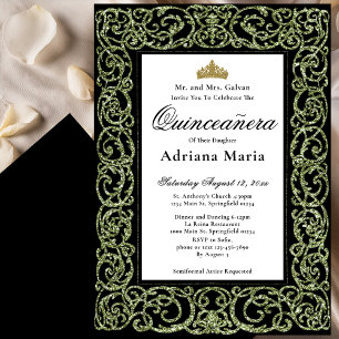 Invitación Elegante de Quinceañera Verde Salvia 