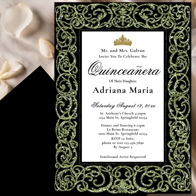 Invitación Elegante de Quinceañera Verde Salvia  (Subido por el creador)