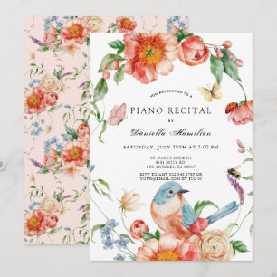 Invitación elegante de recital de piano floral ros