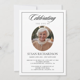 Invitación elegante de recuerdo de funeral con fot