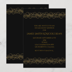 Invitación elegante de remolino moderno negro y do