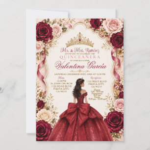Invitación Elegante de Rosa Roja para Quinceañera 