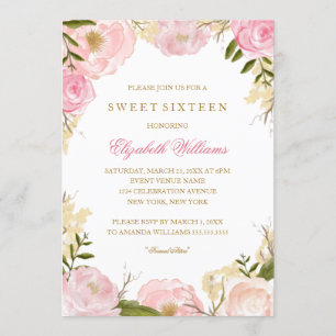 Invitación elegante de rosa rosa para Sweet Sixtee