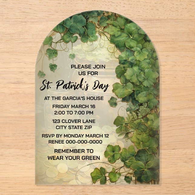 Invitación elegante de San Patricio con trébol ver (Anverso)