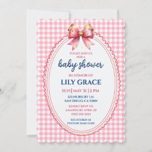 Invitación elegante de shower de bebé con gingham 