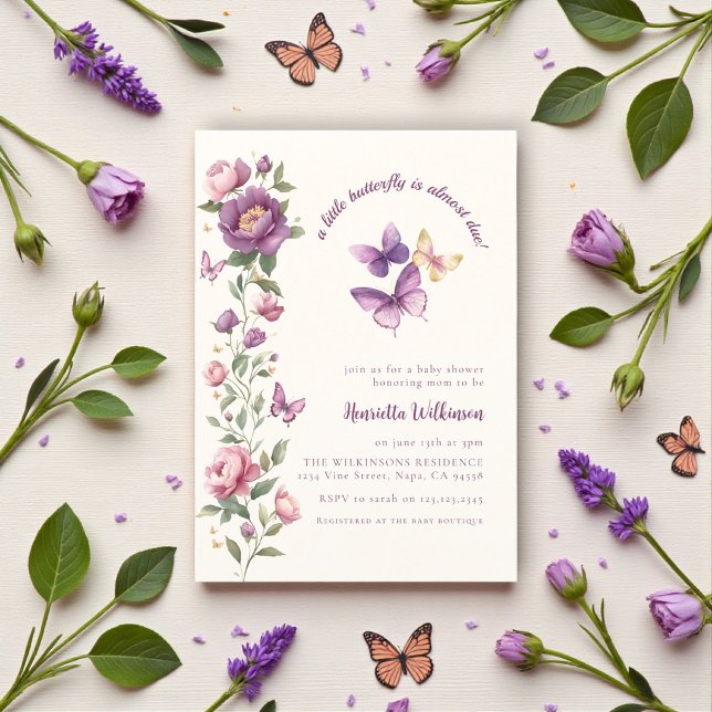 Invitación elegante de shower de bebé con mariposa (Subido por el creador)