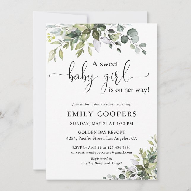 Invitación elegante de shower de bebé con motivos  (Anverso)