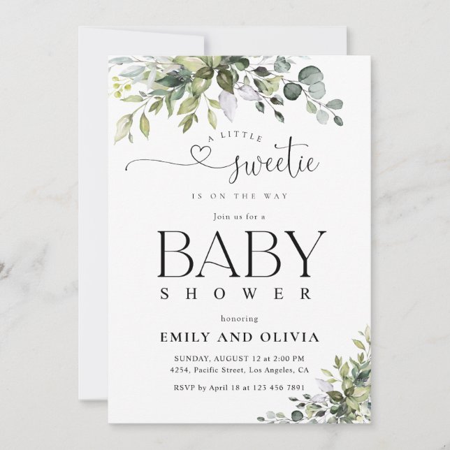 Invitación elegante de shower de bebé con motivos  (Anverso)