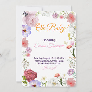 Invitación elegante de shower de bebé floral – Acu