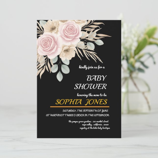Invitación elegante de shower de bebé floral para  (Anverso de pie)