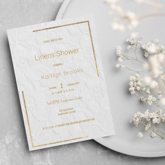 Invitación elegante de Shower de parejas con encaj (Elegant white gold floral lace Couples Shower)