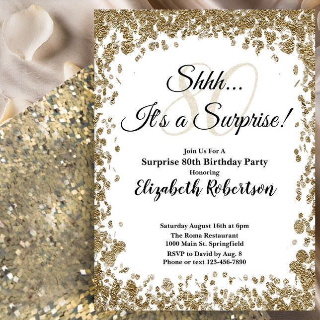 Invitación elegante de sorpresa de cumpleaños 80 d (Subido por el creador)