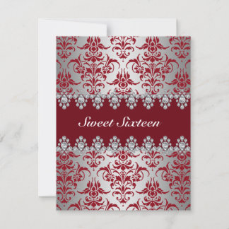 Invitación Elegante de Sweet16 en Rojo y Plata con