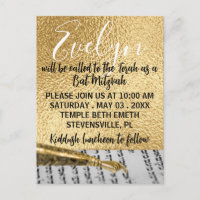 Invitación elegante de tarjeta postal de oro para