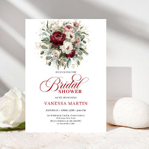 Invitación elegante de tono rojo profundo floral p