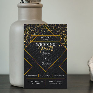 Invitación Elegante De Vintage De Oro Y Negro Salve Al Boda D