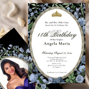 Invitación Elegante Debut de Cumpleaños 18 Azul Floral